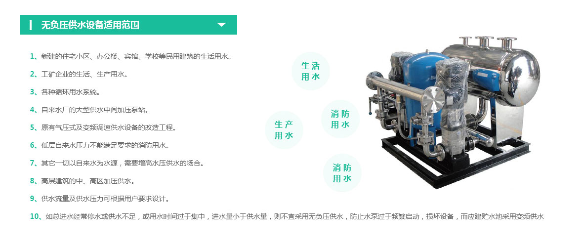 西安供水機組適用范圍